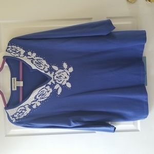 CATHY DANIELS Size 2X 3/4 sleeve, blue and white, vneck sweater